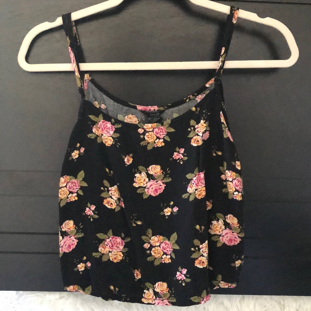 Black floral crop top with side cutouts